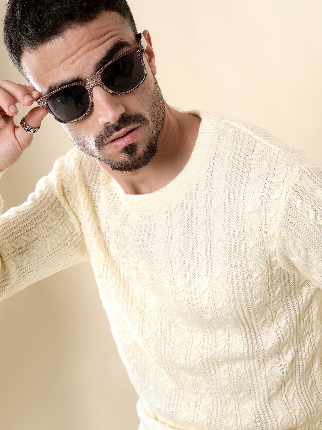 Knit White Crew Neck Sweater