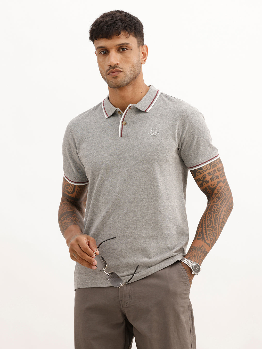 Tiping Collar 100% Cotton Polo T-Shirt | Grey | WWTS246F
