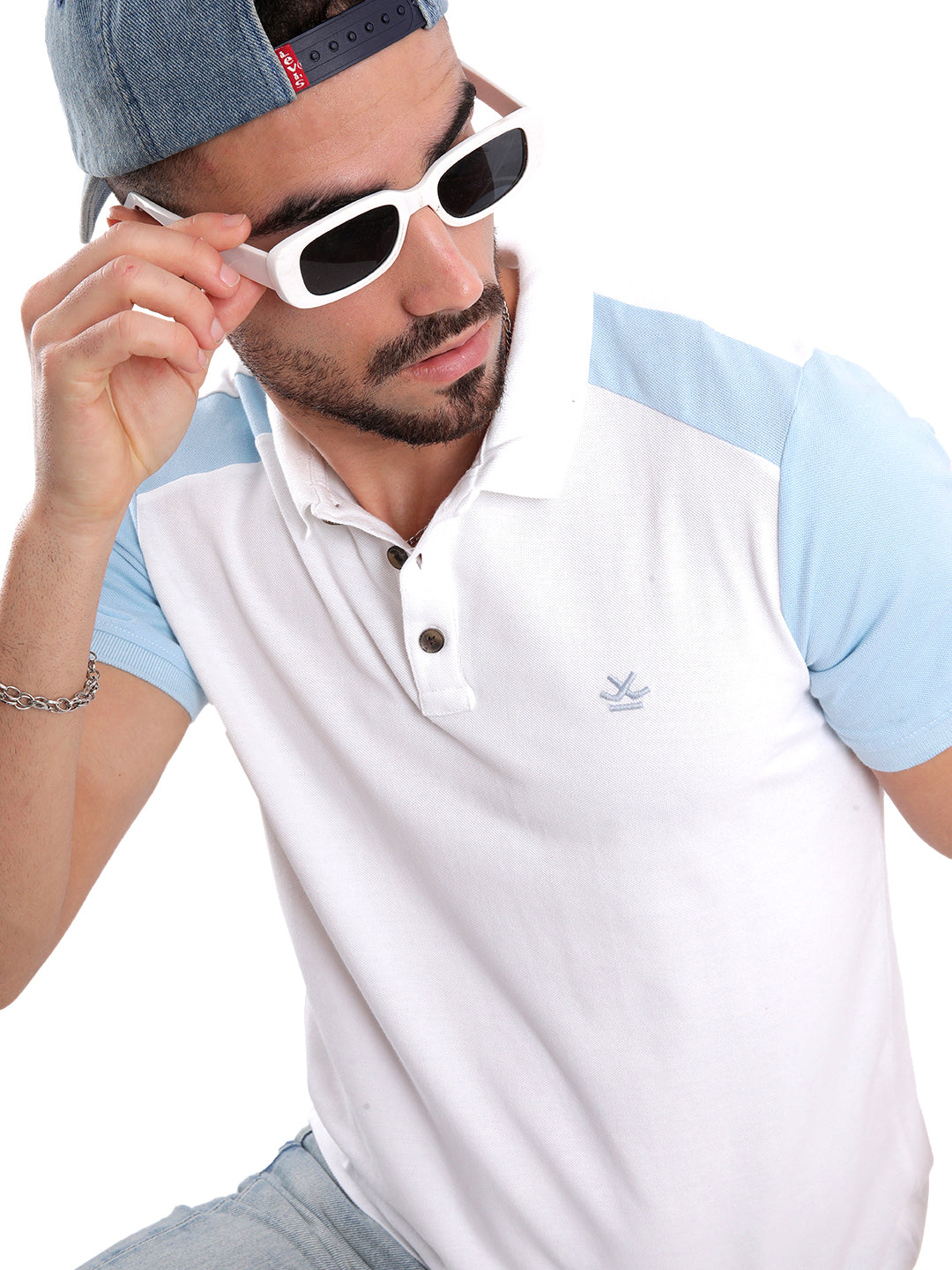 Classic White Colour Block Polo T-Shirt