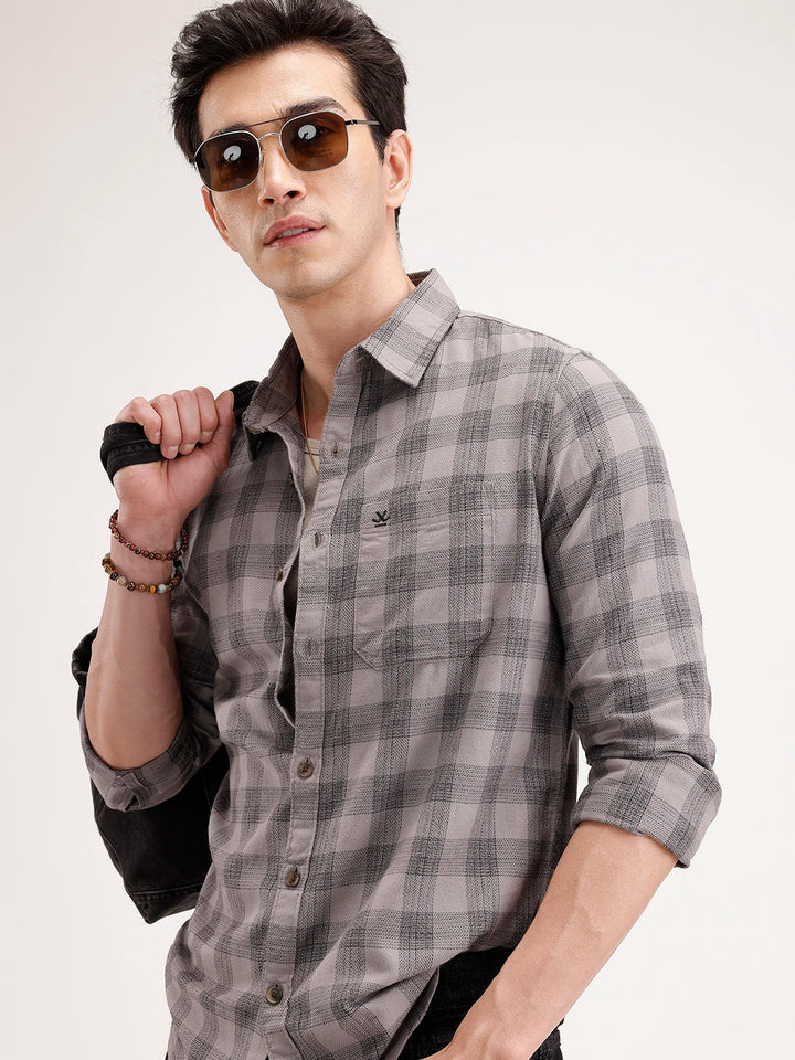 Slim Fit Checkered Shirt | Grey