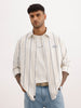 Slim Fit Embroidered Detail Striped Shirt | Off White
