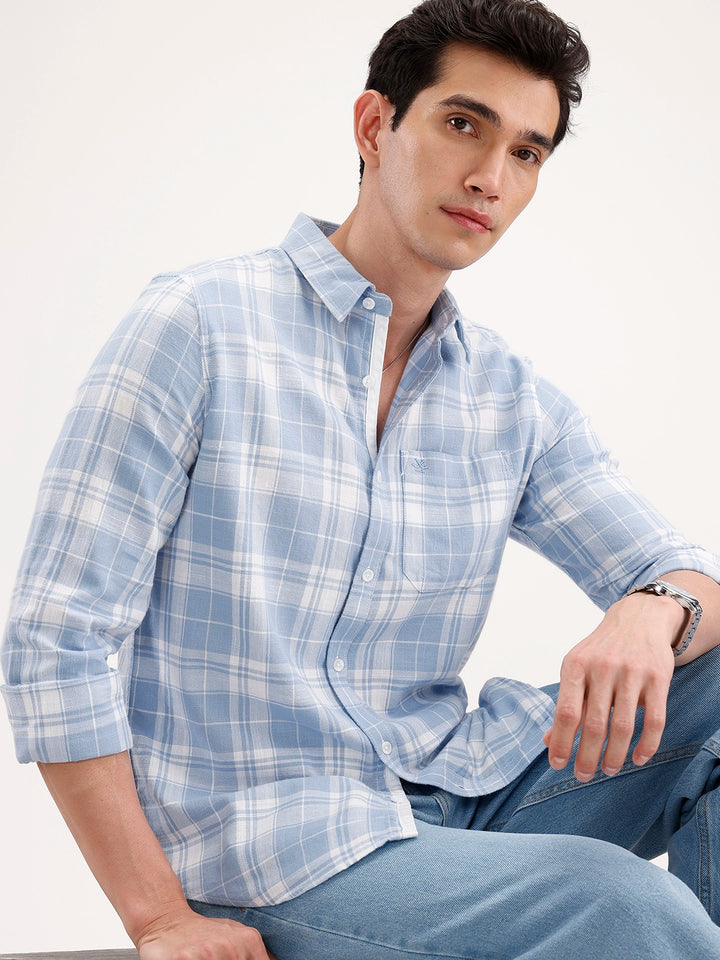 Casual Slim Fit Checkered Shirt | Blue