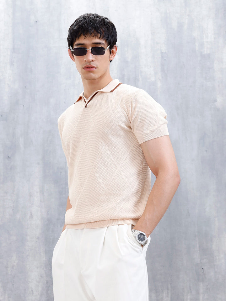 Men's Textured Slim Fit Polo Tshirt | Beige