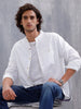 100% Cotton Solid Mandarin Collar Shirt | Off White