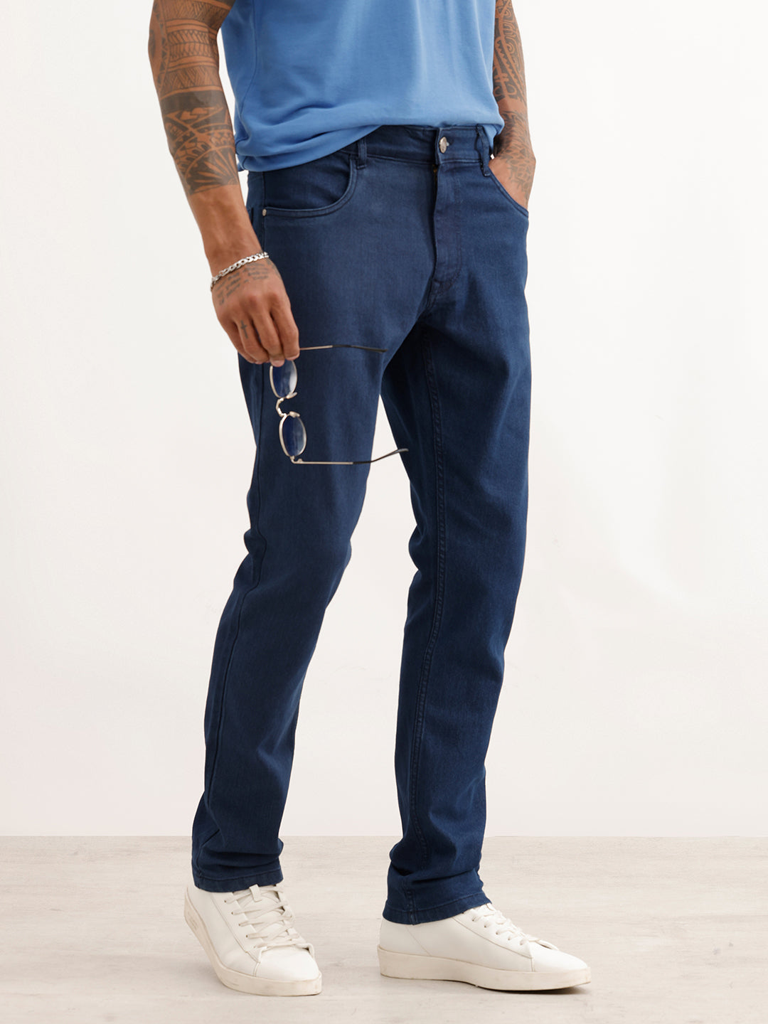 Solid Slim Fit Denim Jeans | Dark Blue