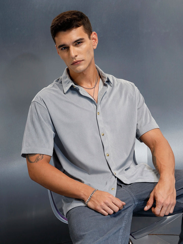 Textured Classic Men’s Oversized Fit Shirt | Grey