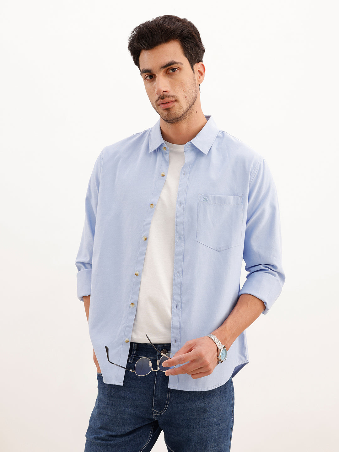 Solid Regular Fit Full Sleeve Shirt | Light Blue | WWSH9181F