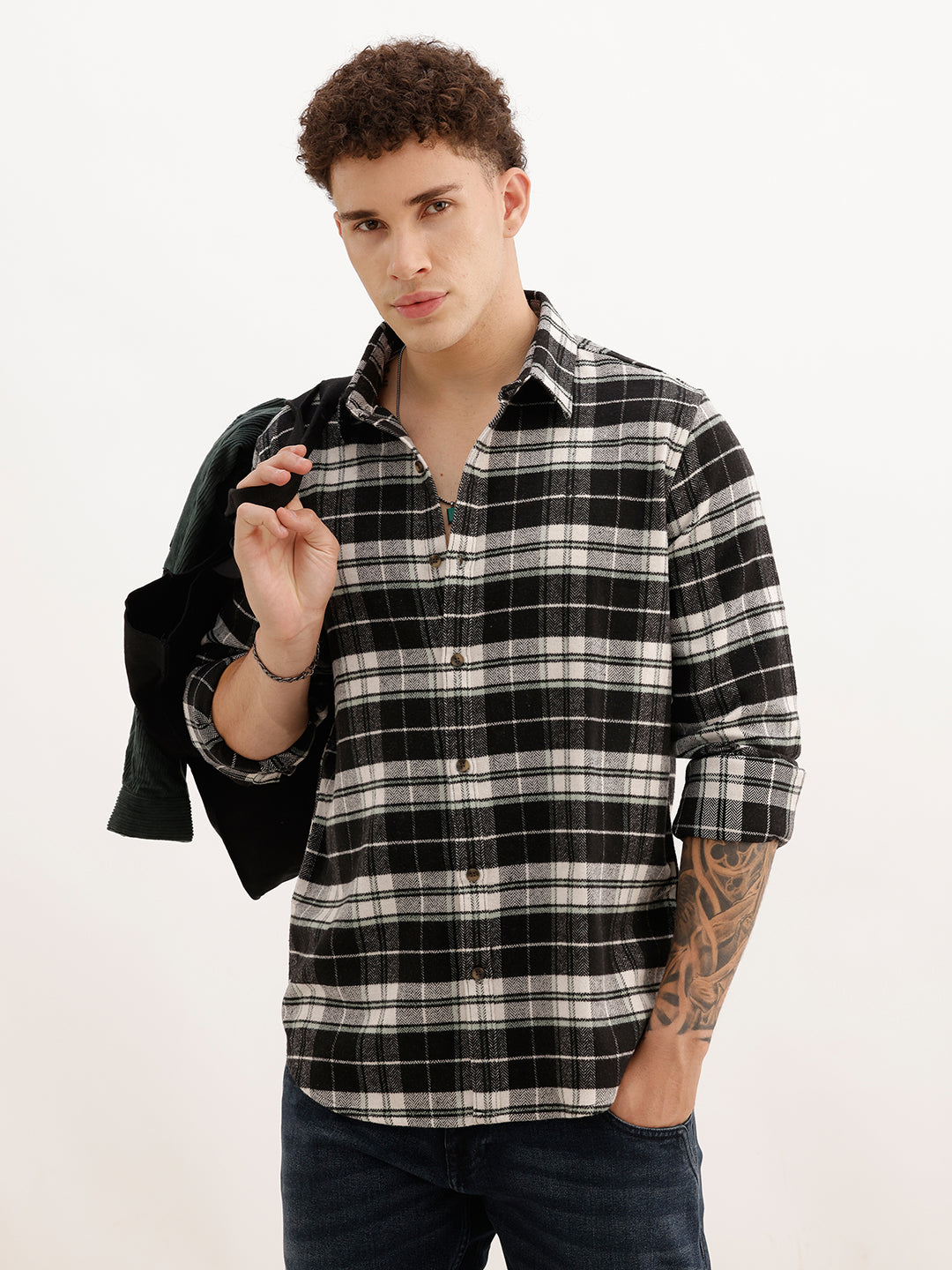 Slim Fit Full Sleeve Checkered Shirt | Black | WSH02FSSL0332S