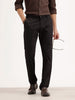 Solid Straight Fit Herringbone Trouser | Black