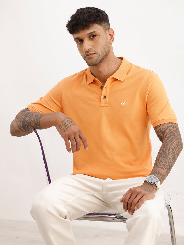 Solid Slim Fit Polo T-Shirt | Orange