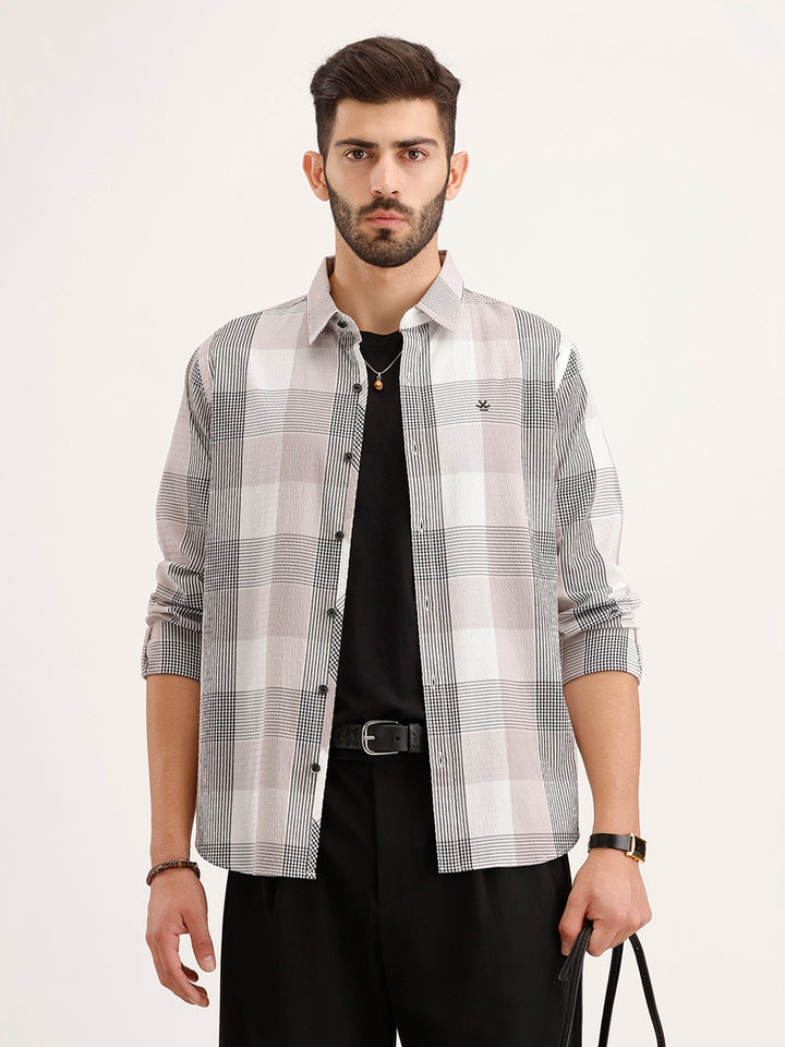 Textured Slim Fit Checkered Shirt | Grey