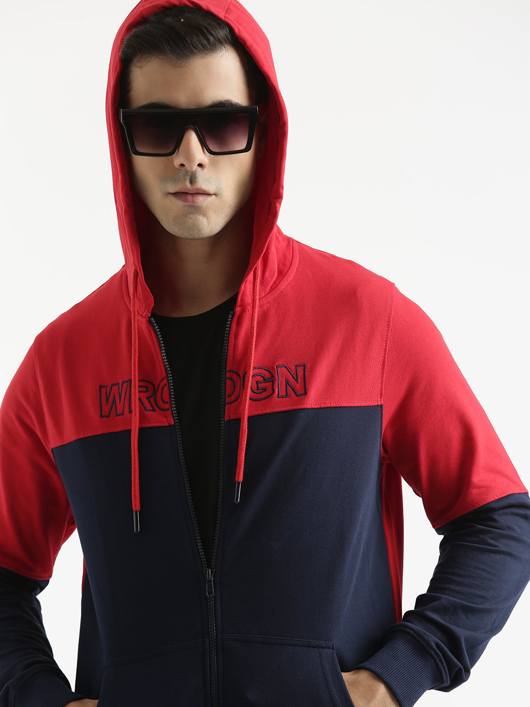 Colour-Blocked Printed Hoodie