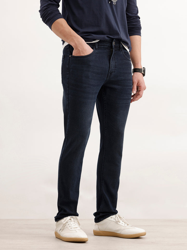Solid Slim Fit Denim Jeans  | Dark Blue