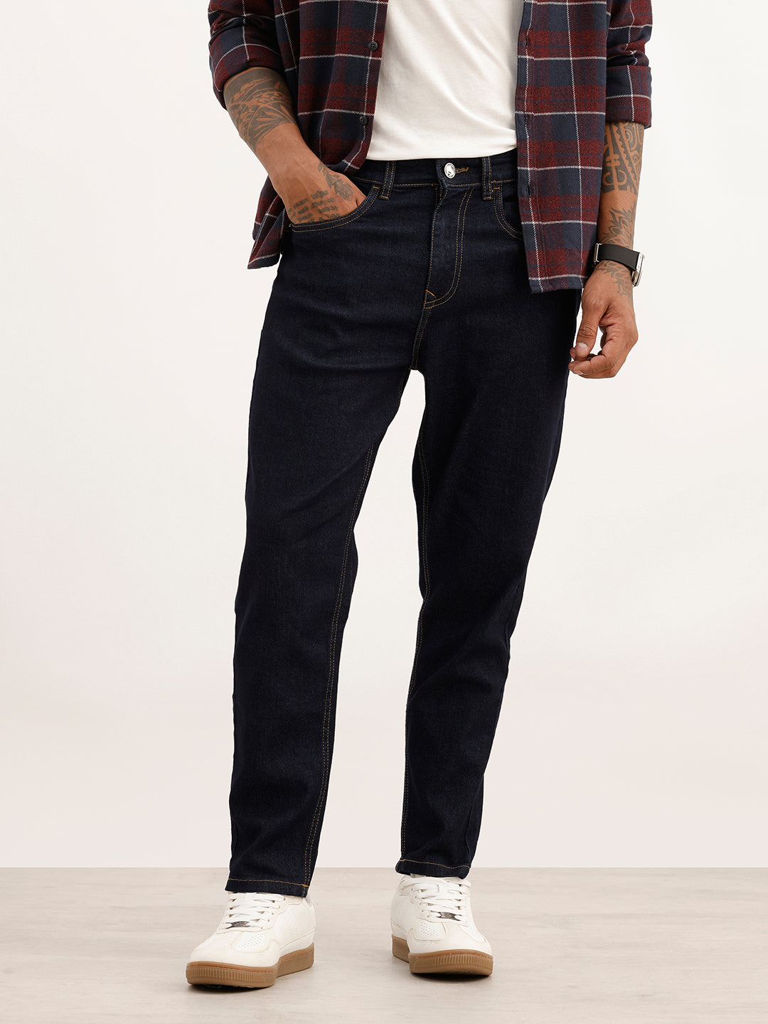 Solid Slim Ankle Fit Denim Jeans | Dark Blue