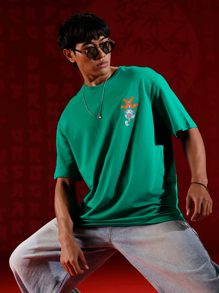 Playful chest print oversized T-shirt | Green