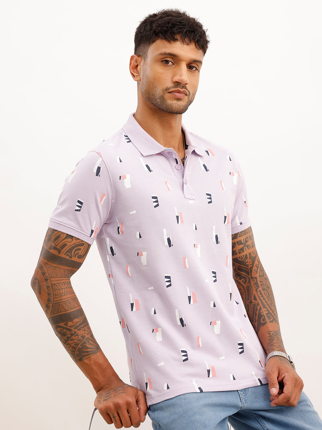 Slim Fit AOP Polo T-Shirt | Lavender