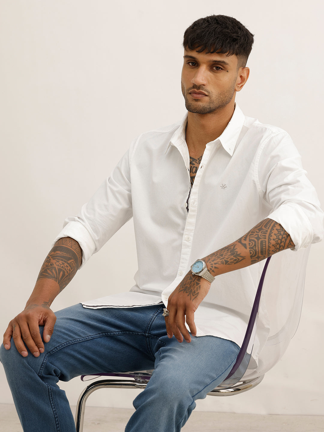 Solid Regular Fit 100% Cotton Shirt | White