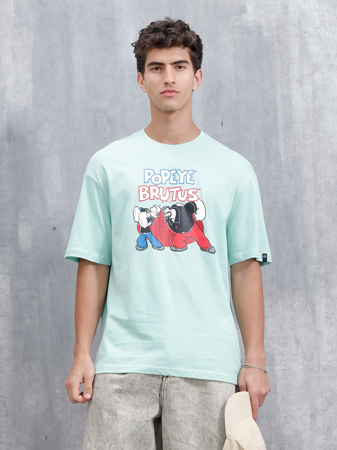 Casual Men’s Oversized Fit T-Shirt Featuring Popeye | Light Green
