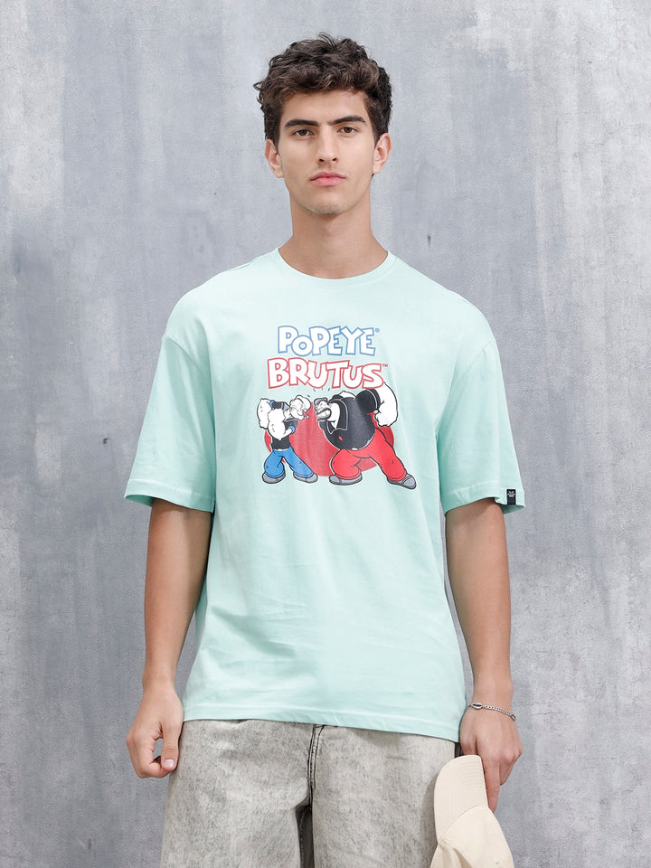 Casual Men’s Oversized Fit T-Shirt Featuring Popeye | Light Green
