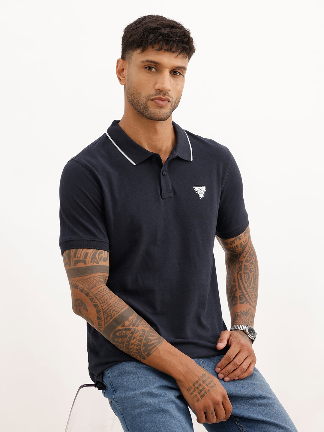 Slim Fit Tipping Collar Polo T-Shirt | Navy Blue