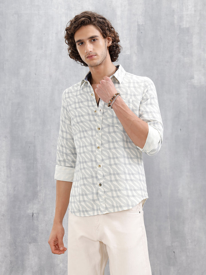 Textured Printed Slim Fit Shirt | Light Blue