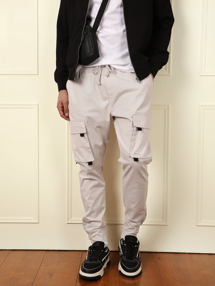Solid Off White Cargo Jogger