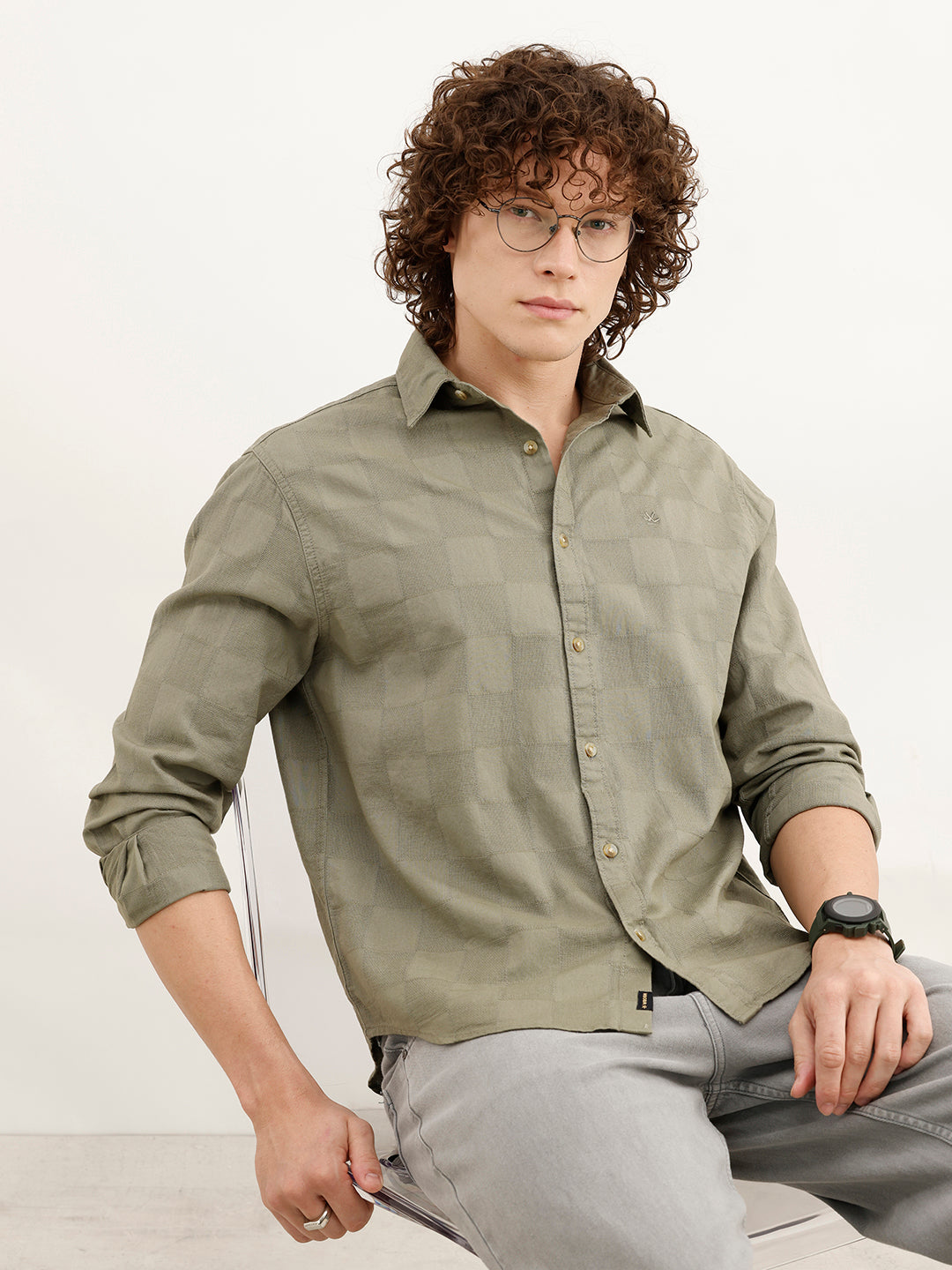Comfort Fit Textured Shirt | Green
