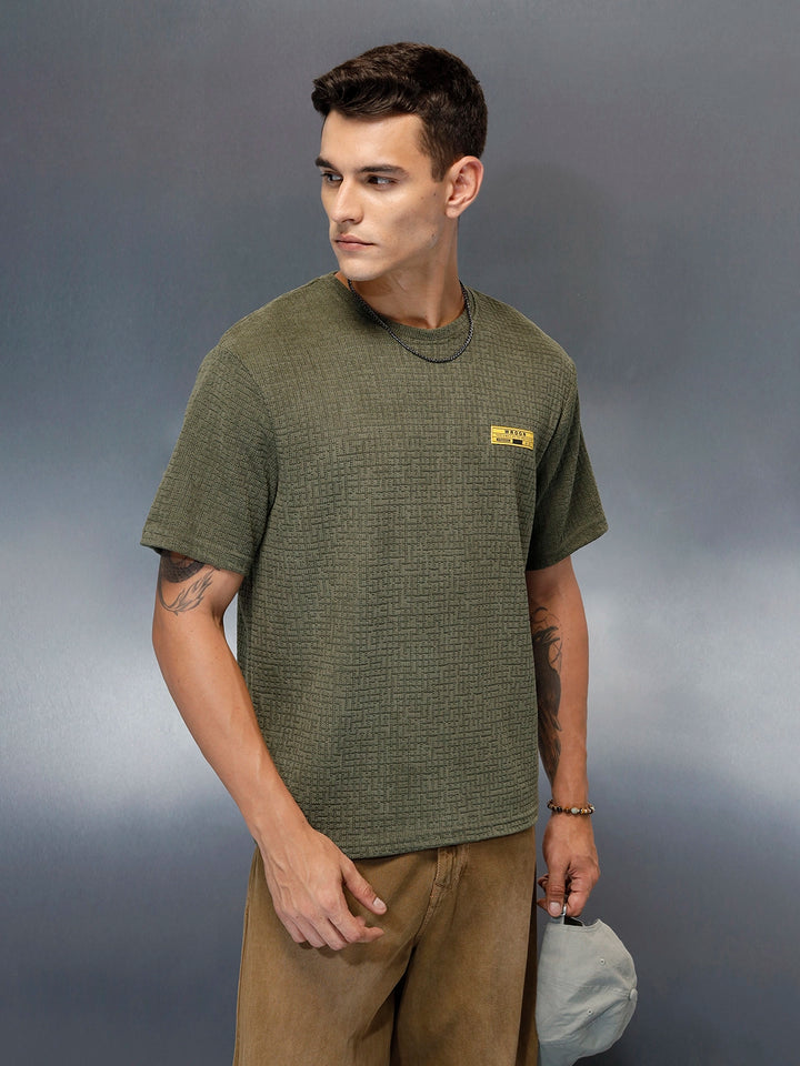 Textured Men's Casual Regualr Fit T-Shirt | Olive