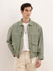 Oversized Zipper Denim Jacket | Olive