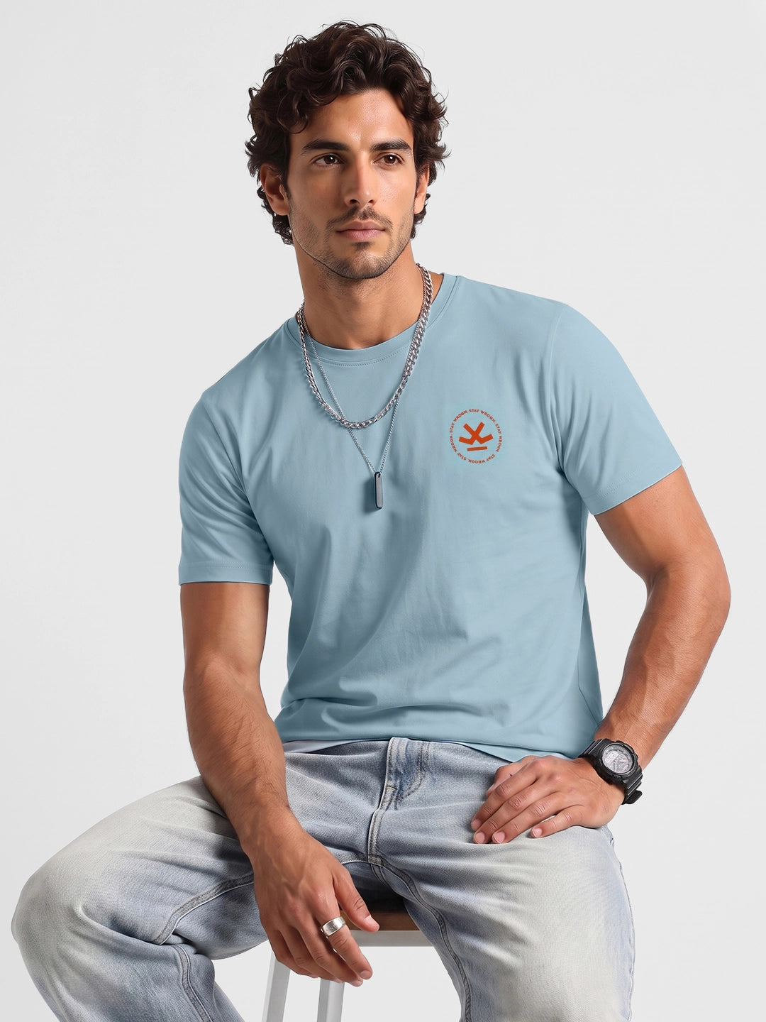 Slim Fit Placement Printed T-Shirt | Light Blue | WVTS9003MP_J26M