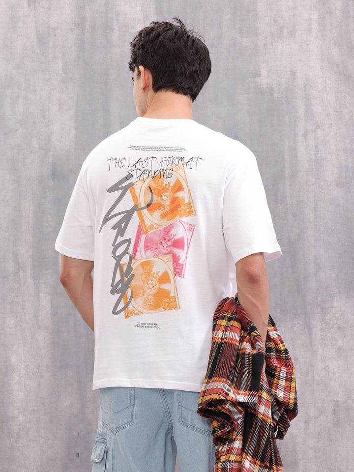 Retro Cd Graphic Back Print Oversized Fit T-Shirt | White