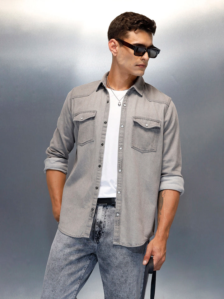 Men's Casual Slim Fit Denim Shirt | Grey