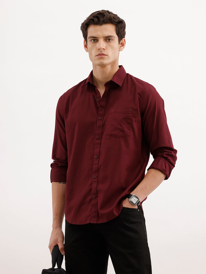 Solid Slim Fit Shirt  | Maroon