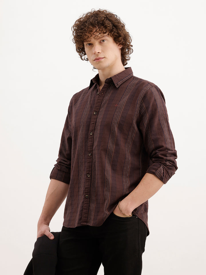 Slim Fit Striped Shirt  | Brown
