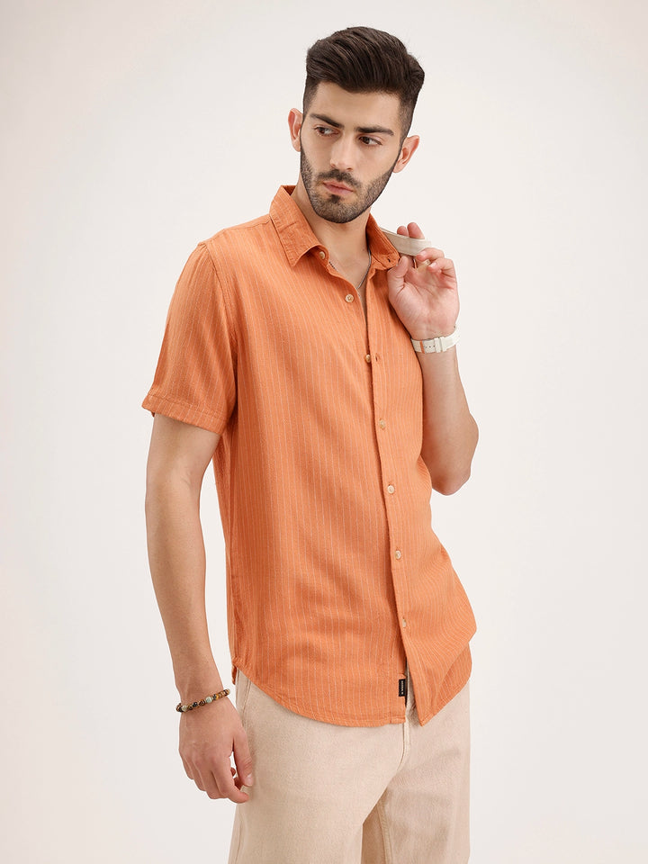 Slim Fit Half Sleeve Shirt | Rust