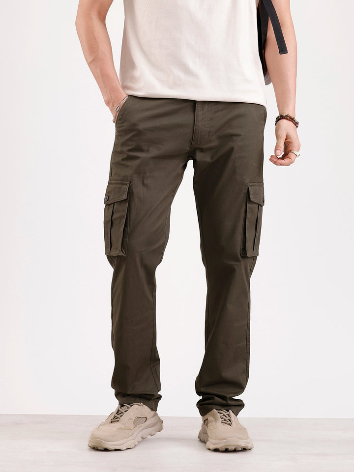 Solid Straight Fit Cargo Trouser   |  Olive