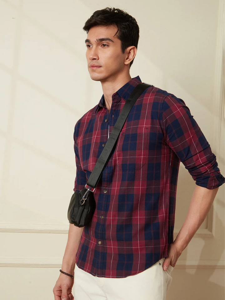 Cotton Twill Checked Shirt | Red