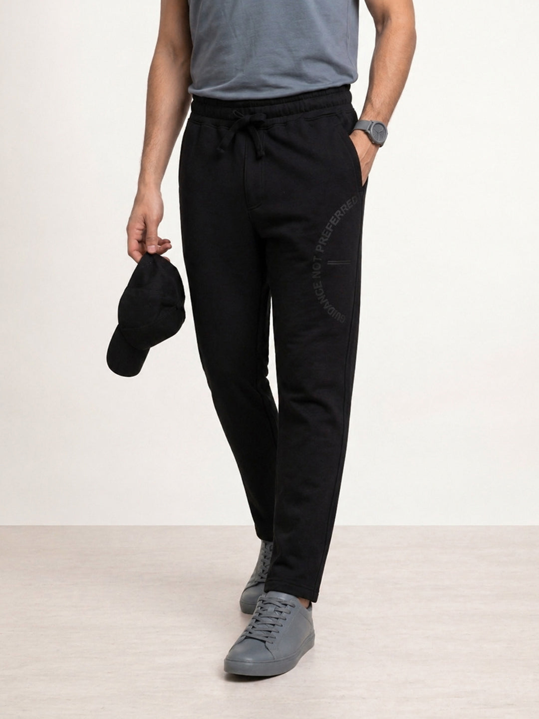 Solid Relaxed Fit Printed Jogger | Black