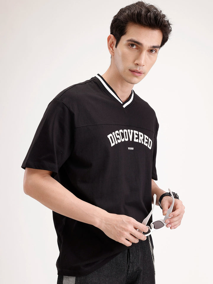 Oversized Contrast Collar T-Shirt | Black