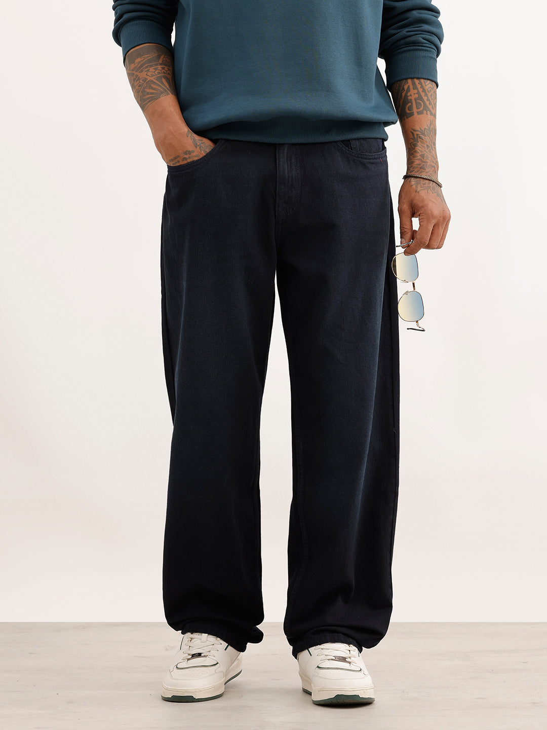 Solid Loose Fit Denim Jeans | Dark Blue
