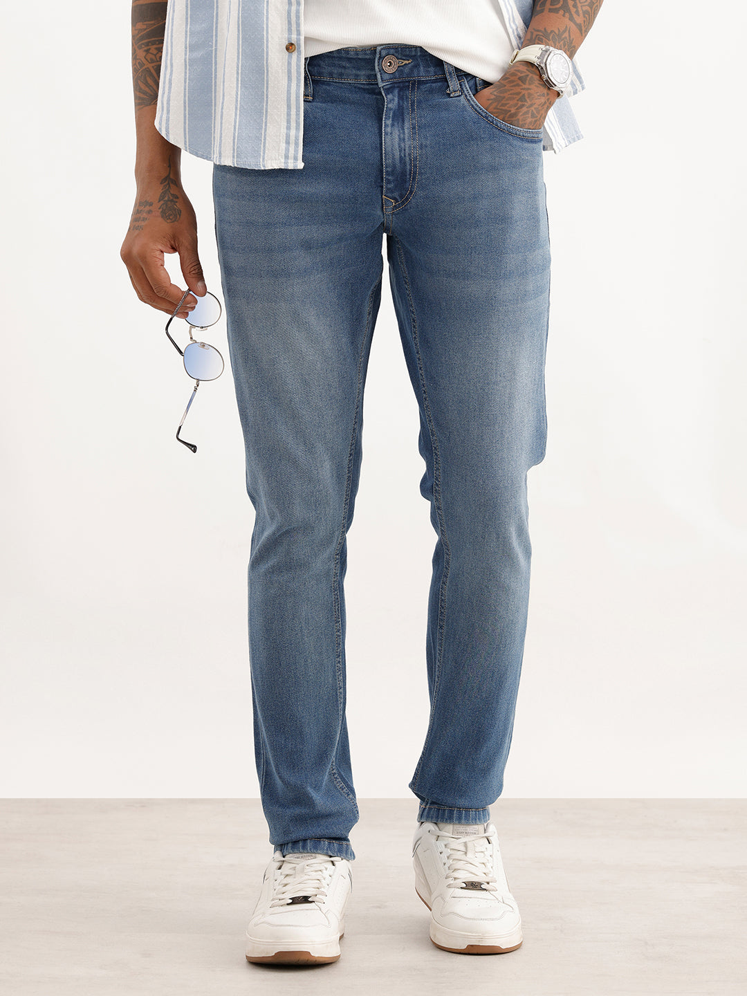Washed Slim Fit Denim Jeans | Light Blue