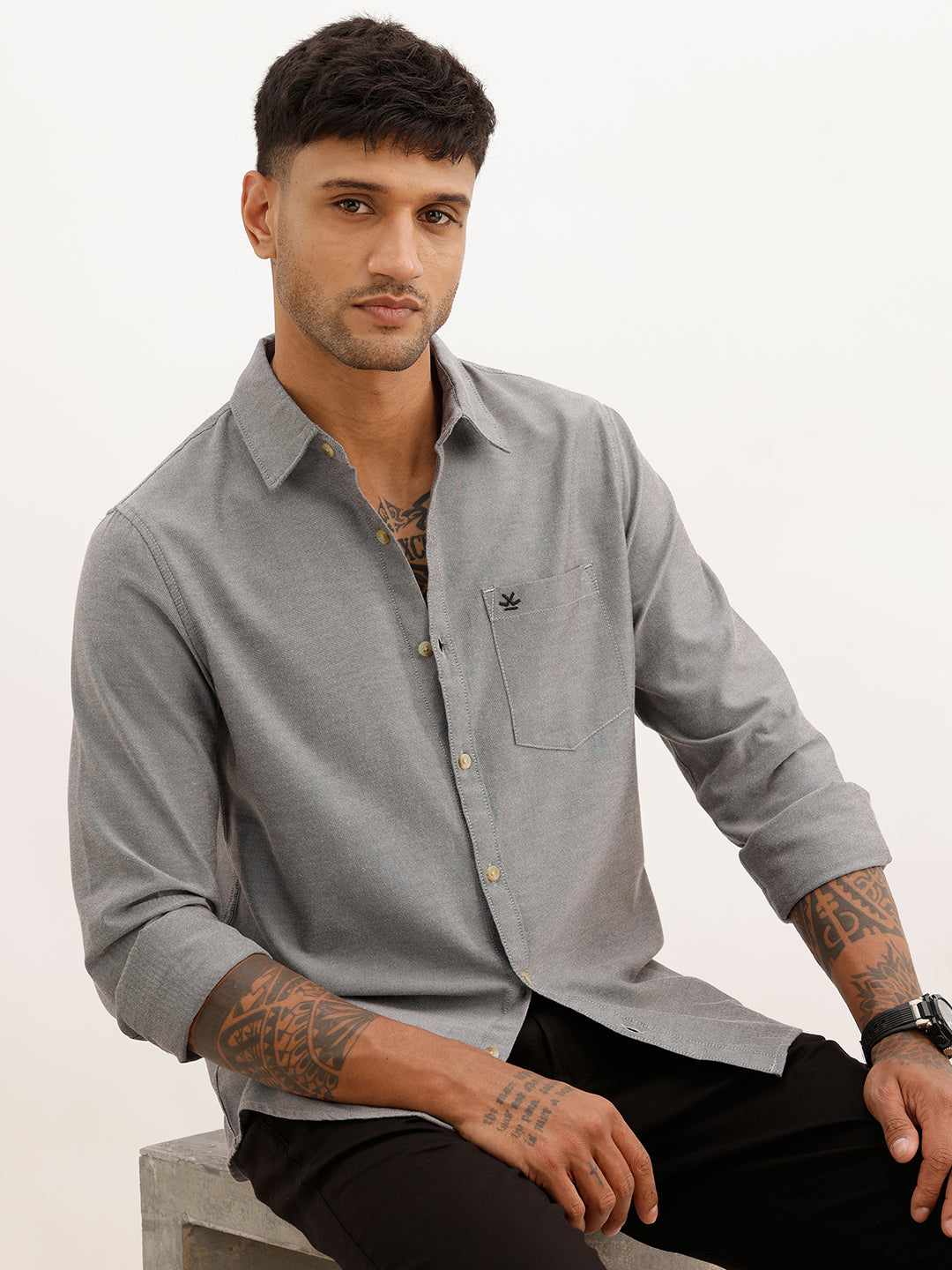 Solid Regular Fit Full Sleeve Shirt | Grey | WWSH9182F