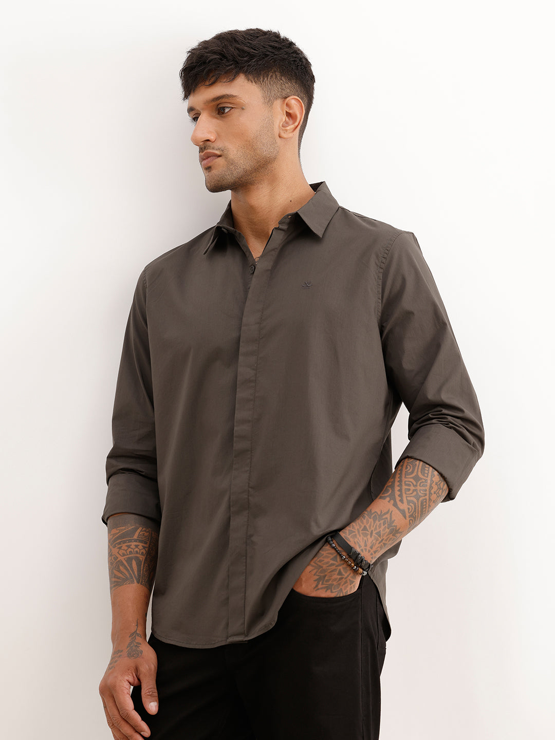 Slim Fit Full Sleeve Shirt | Dark Grey