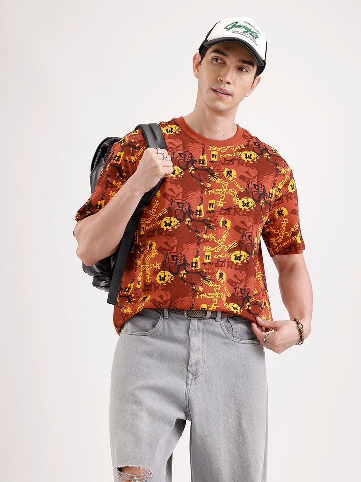 Classic Oversized AOP T-Shirt  | Rust