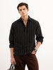 Comfort Fit Striped Textured Shirt  | Black