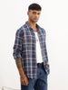 Slim Fit Checkered Full Sleeve Shirt | Navy Blue