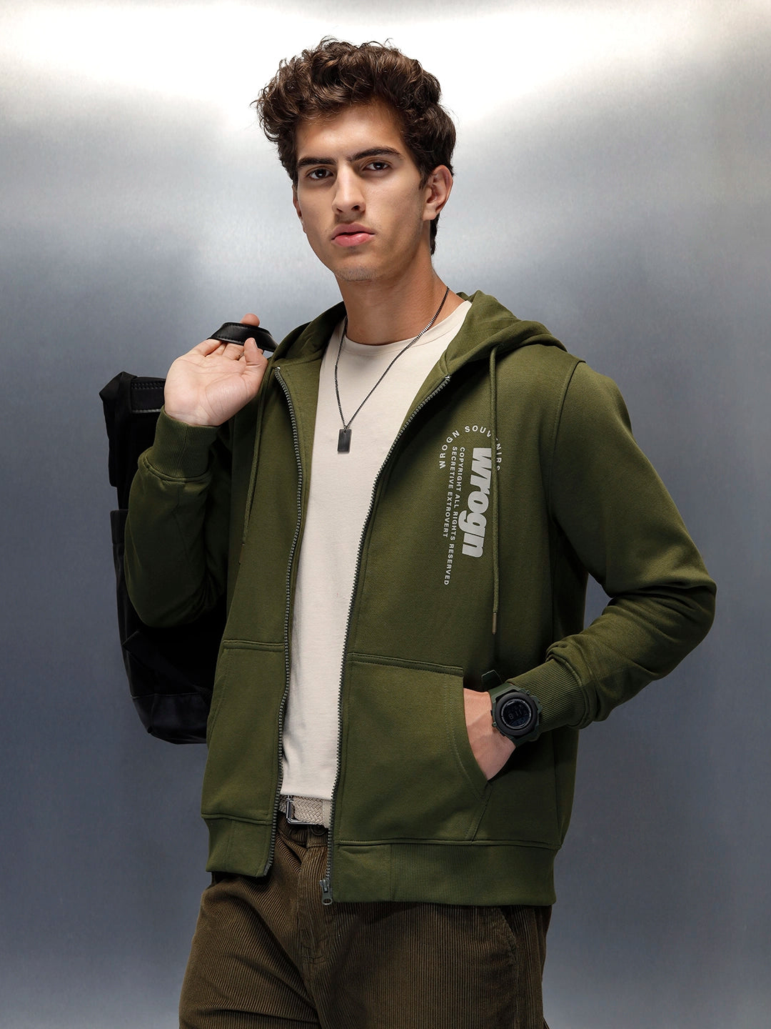 Men's casual graphic printed hooded sweatshirt | Green