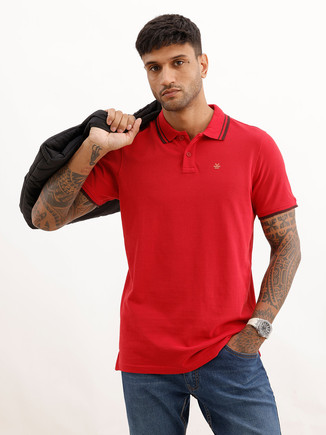 Slim Fit Tipping Collar Polo T-Shirt | Red