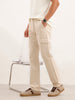 Solid Straight Fit Cargo Trouser | Beige