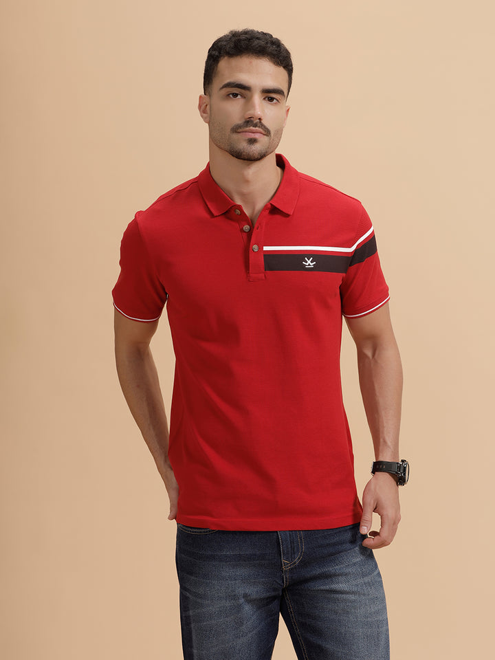 Color Blocked Slim Fit Polo T-Shirt | Red